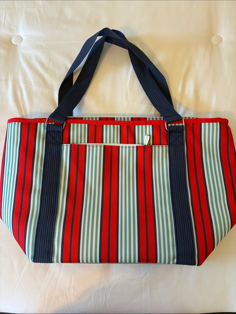 Striped Red & Navy Insulated Tote Bag